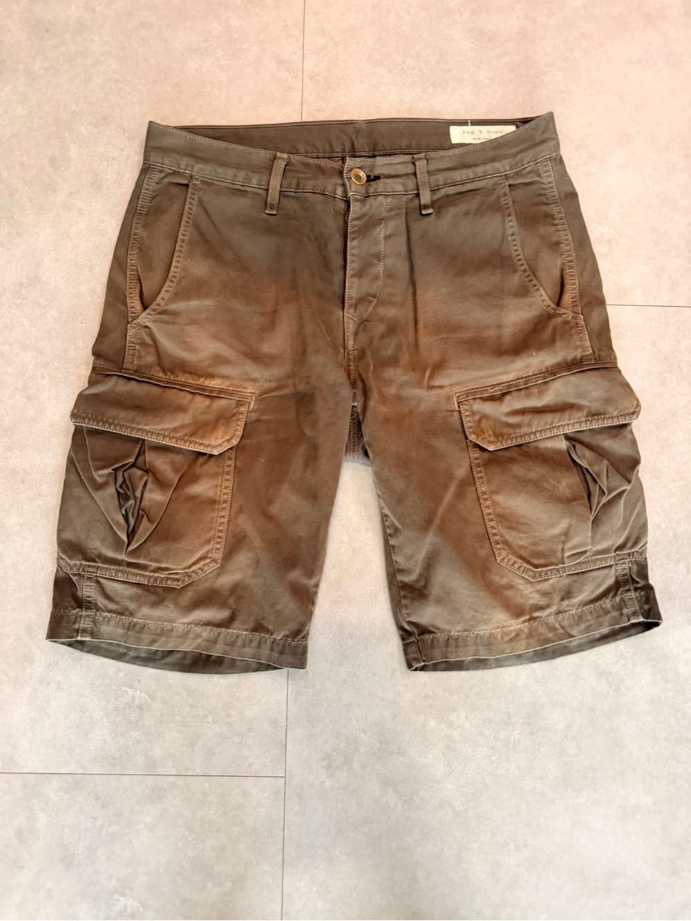 rag & bone Olive Cargo Shorts with Flap Pockets